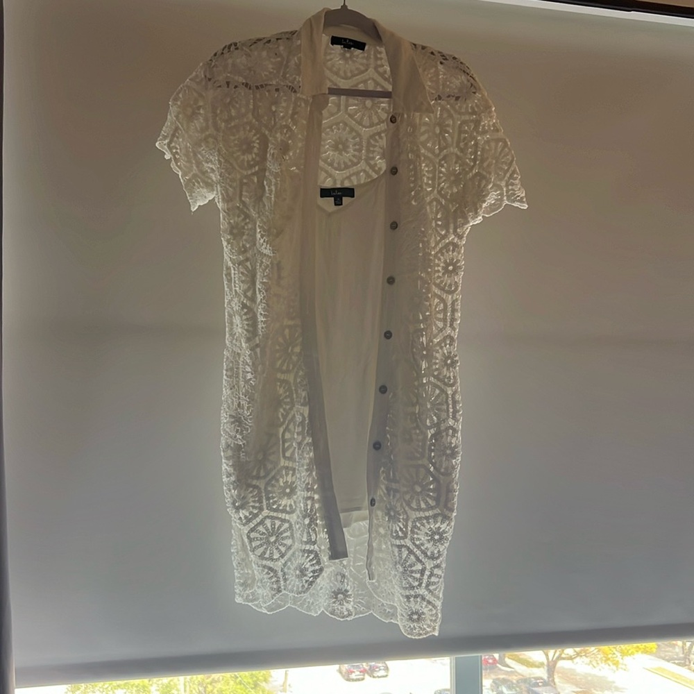 White slip dress with lace cover up
